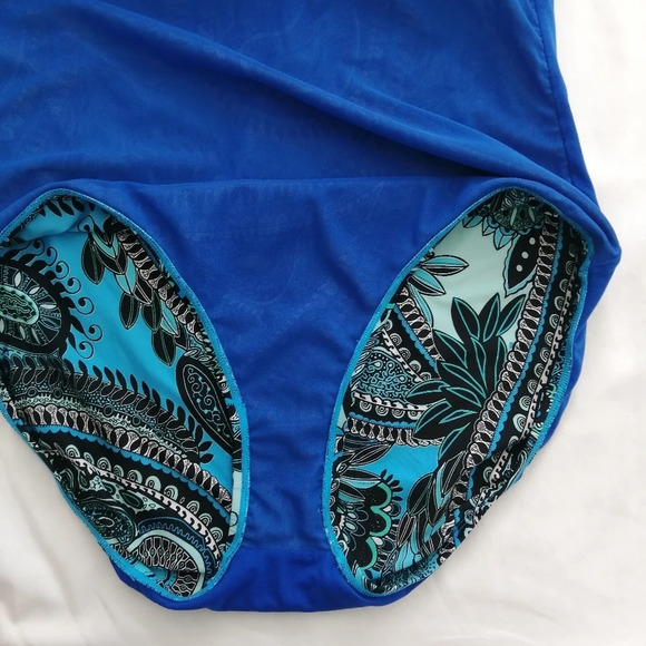 Jantzen Aqua Plus Size Reef Blue Paisley Ruffle One Piece Swim Bathing Suit 14 - Picture 13 of 16